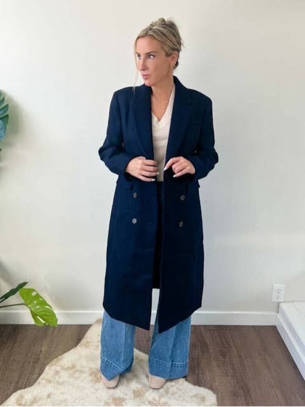 J. Crew Navy Double-Breasted Top Coat in Italian Melton Wool